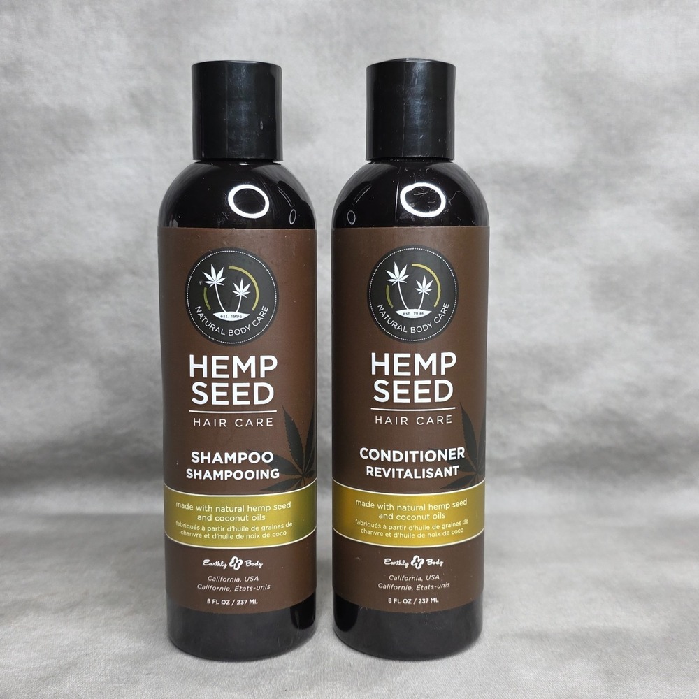 Earthly Body Hemp Seed Hair Care Shampoo + Conditioner Set, 8 oz w/Coconut Oils